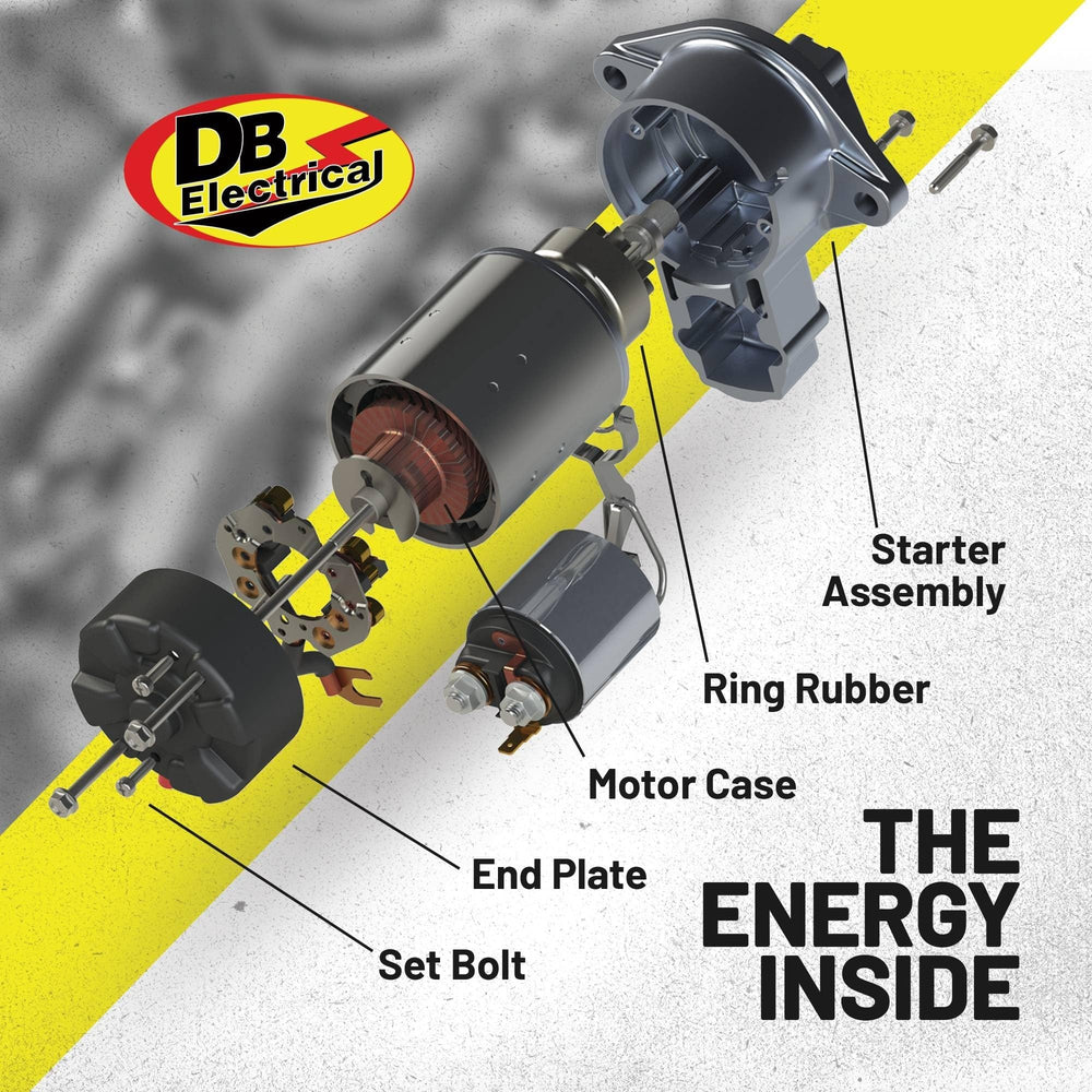 DB Electrical starter dimensions beside ruler to show scale and aid fit confirmation