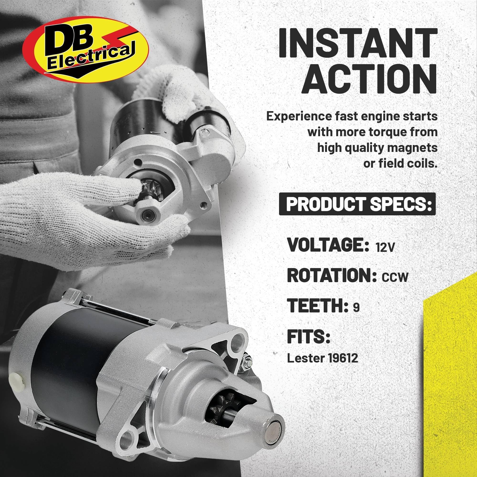 DB Electrical starter pinion close-up showing 9 teeth for correct mesh with flywheel