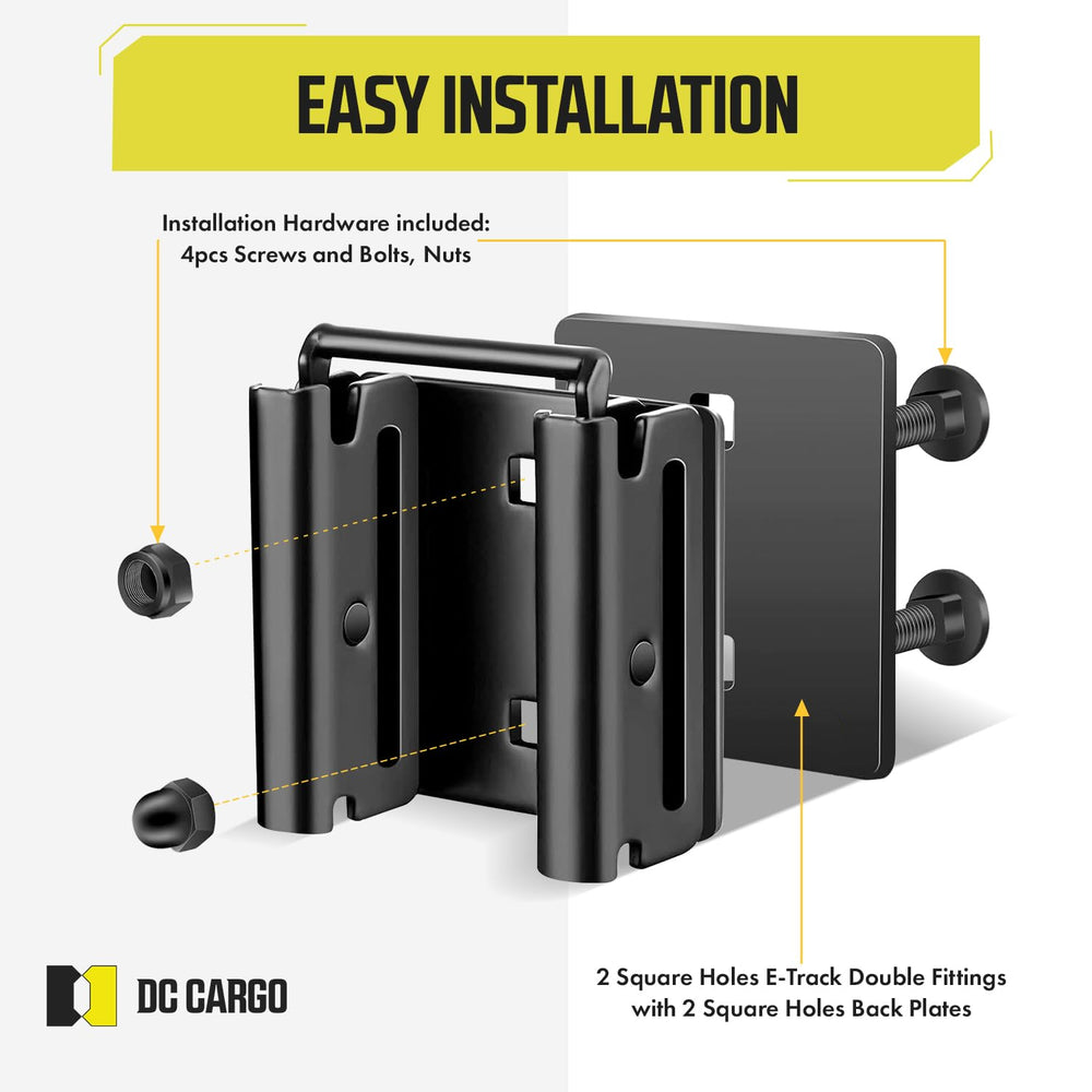 DC Cargo connector inserted in E-Track slot showing easy slide-and-lock repositioning benefit