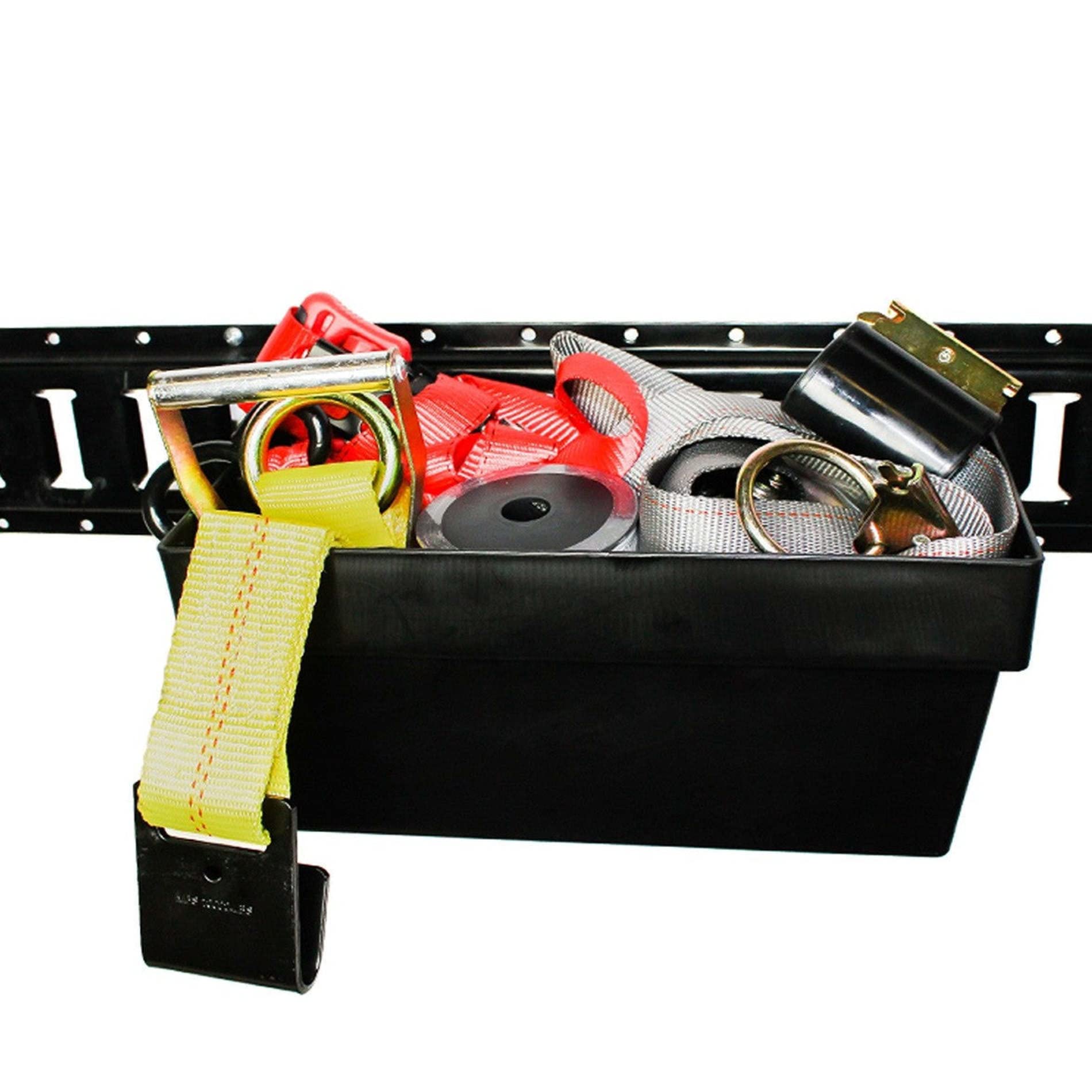 DC Cargo Mall basket next to toolbox for scale showing compact footprint benefit
