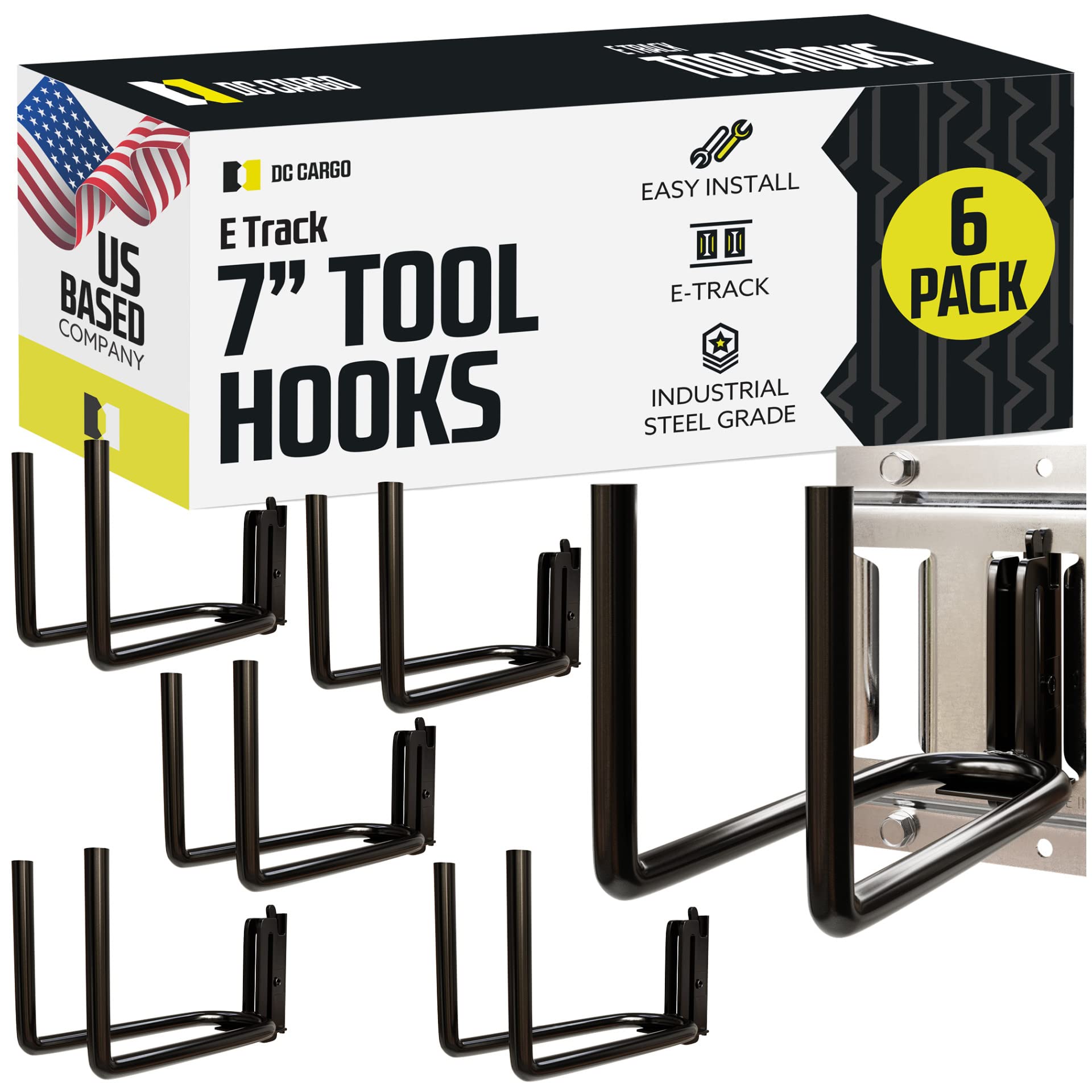DC Cargo Mall front view of six hook hangers showing durable storage solution