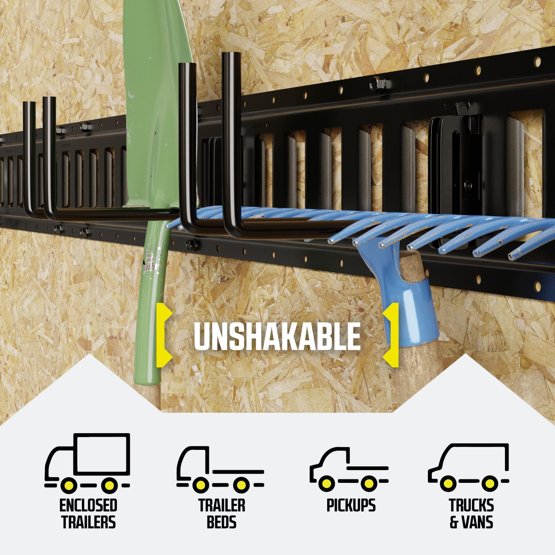 DC Cargo Mall hooks supporting ladder and tools demonstrating heavy-duty hold