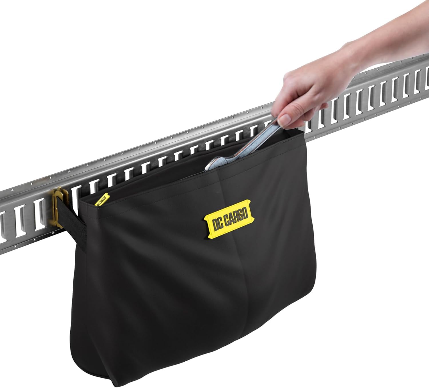 DC Cargo Mall bag beside measuring tape, demonstrates 14x24 inch capacity