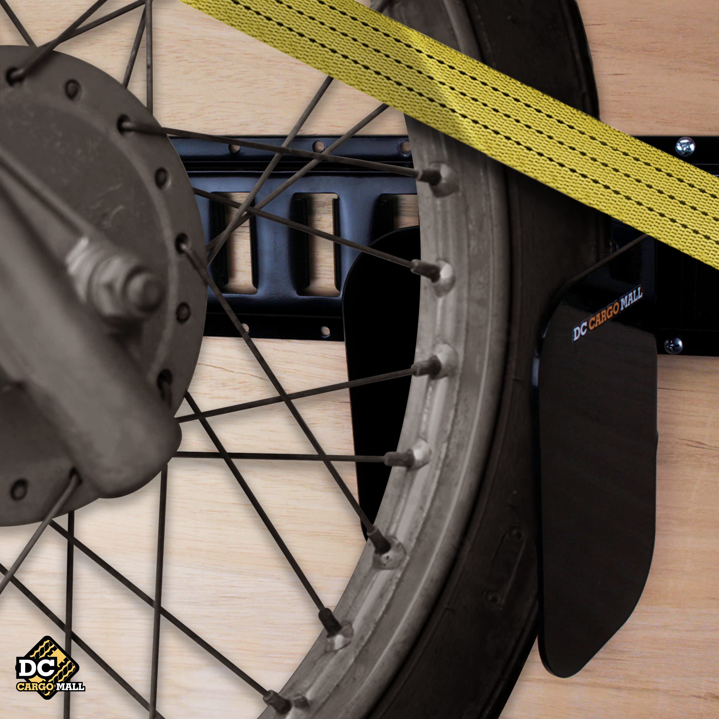 DC Cargo Mall chock beside ruler showing scale and compatibility with tires