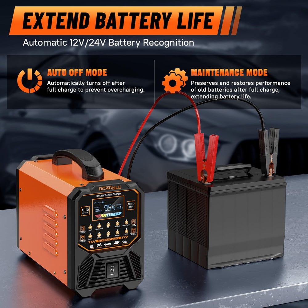 DCACNLE charging a motorcycle battery offering compact, reliable power