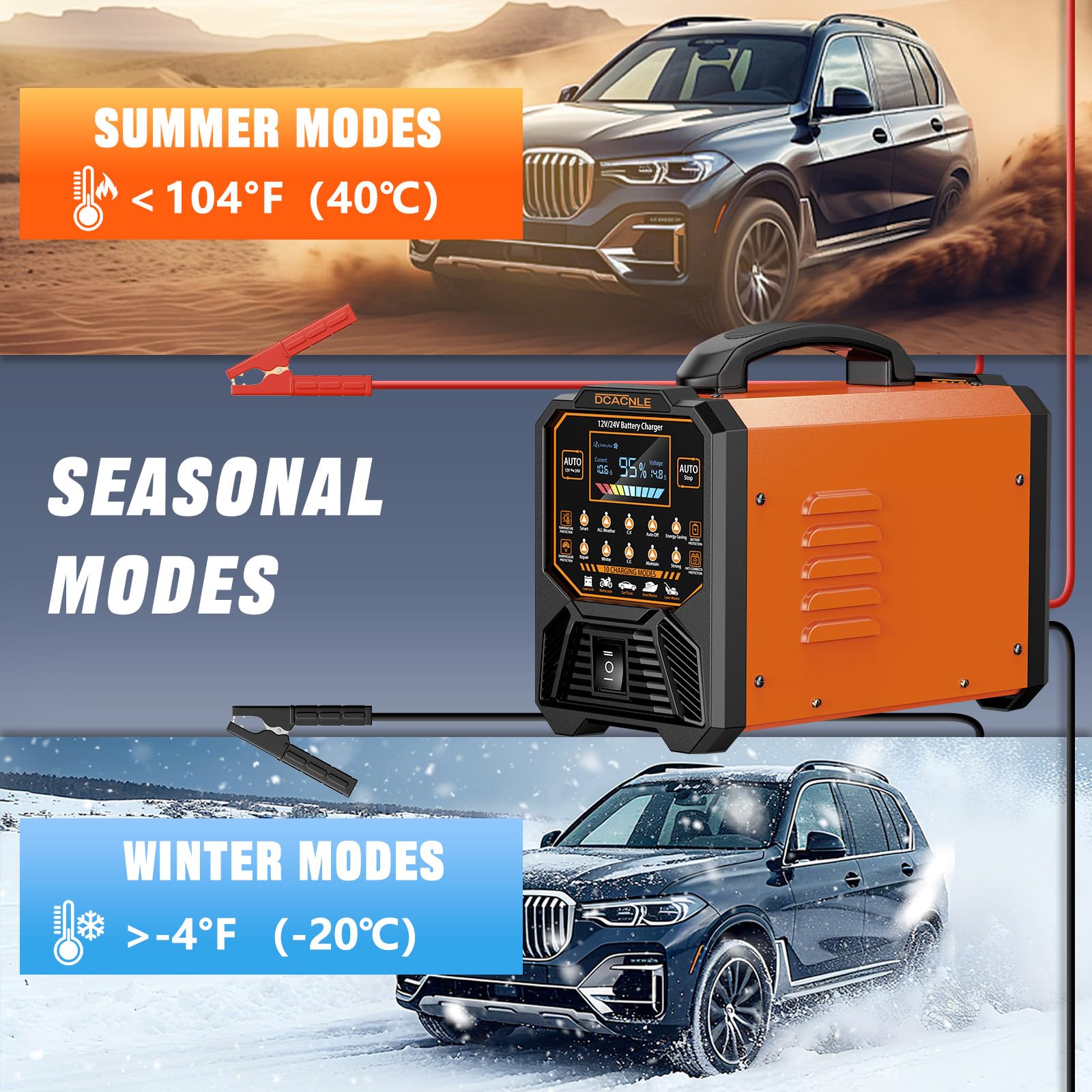DCACNLE winter mode indicator enabling cold-weather charging down to -20°C
