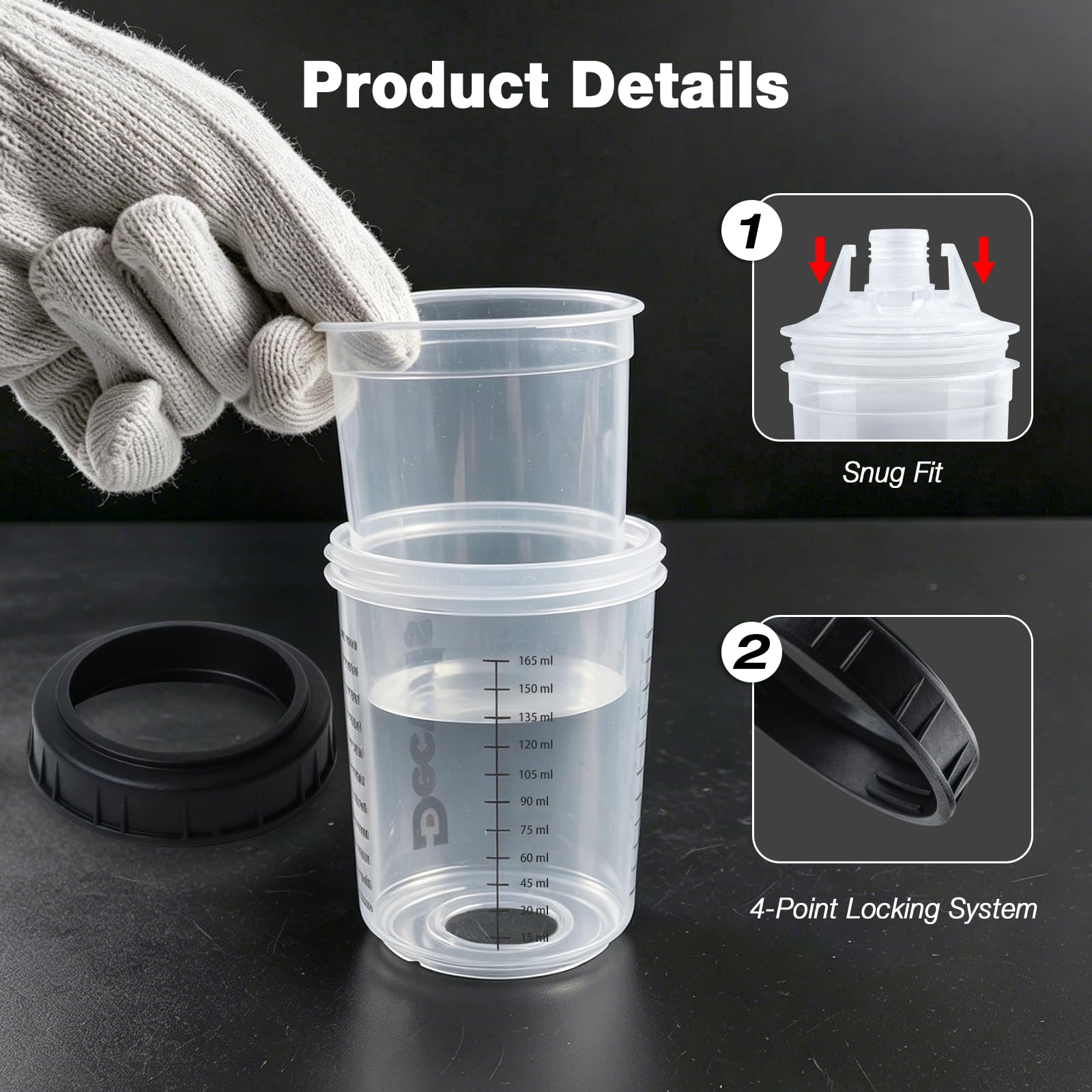 Decwls assembled cup attached to spray gun for fast small-area spraying