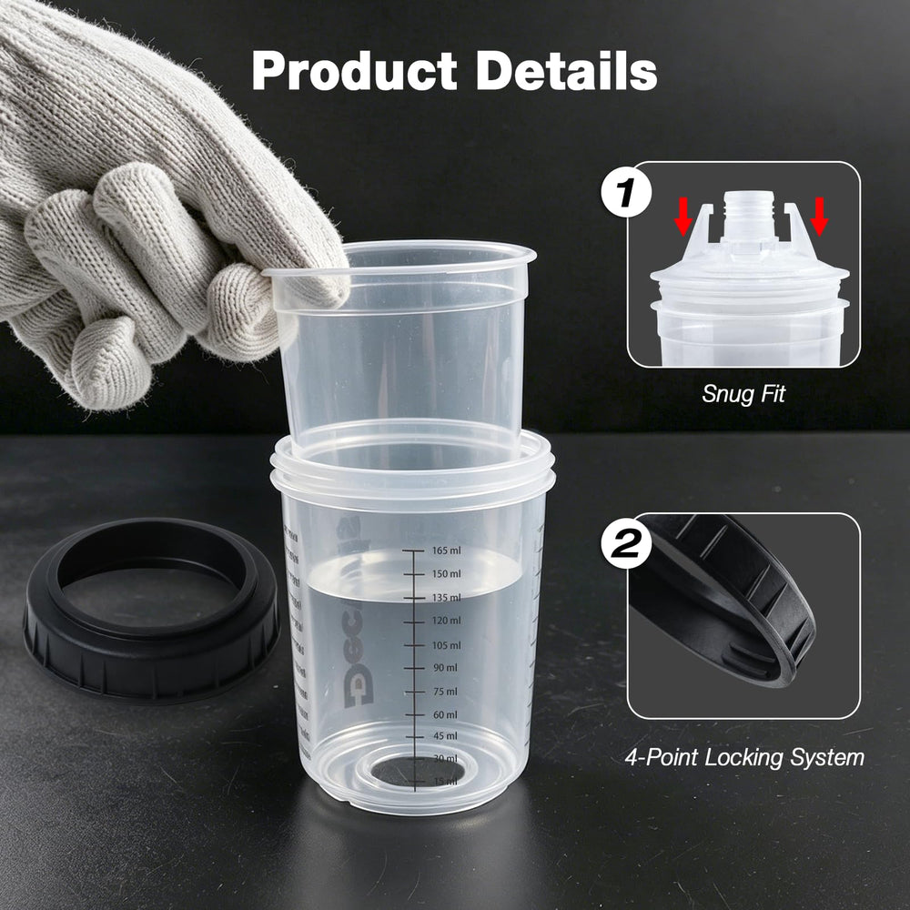 Decwls assembled cup attached to spray gun for fast small-area spraying