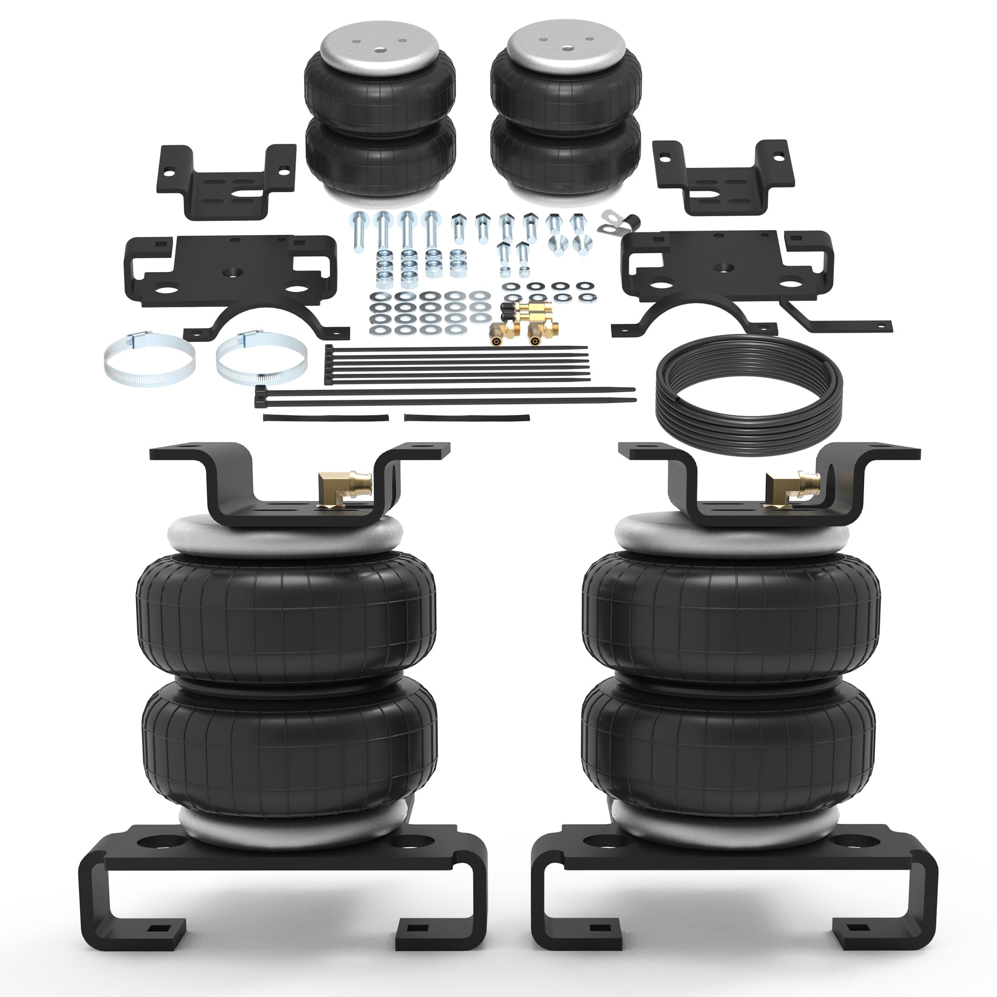 DEEAGLE front view of packaged rear air bag kit showing complete contents and fitment benefit