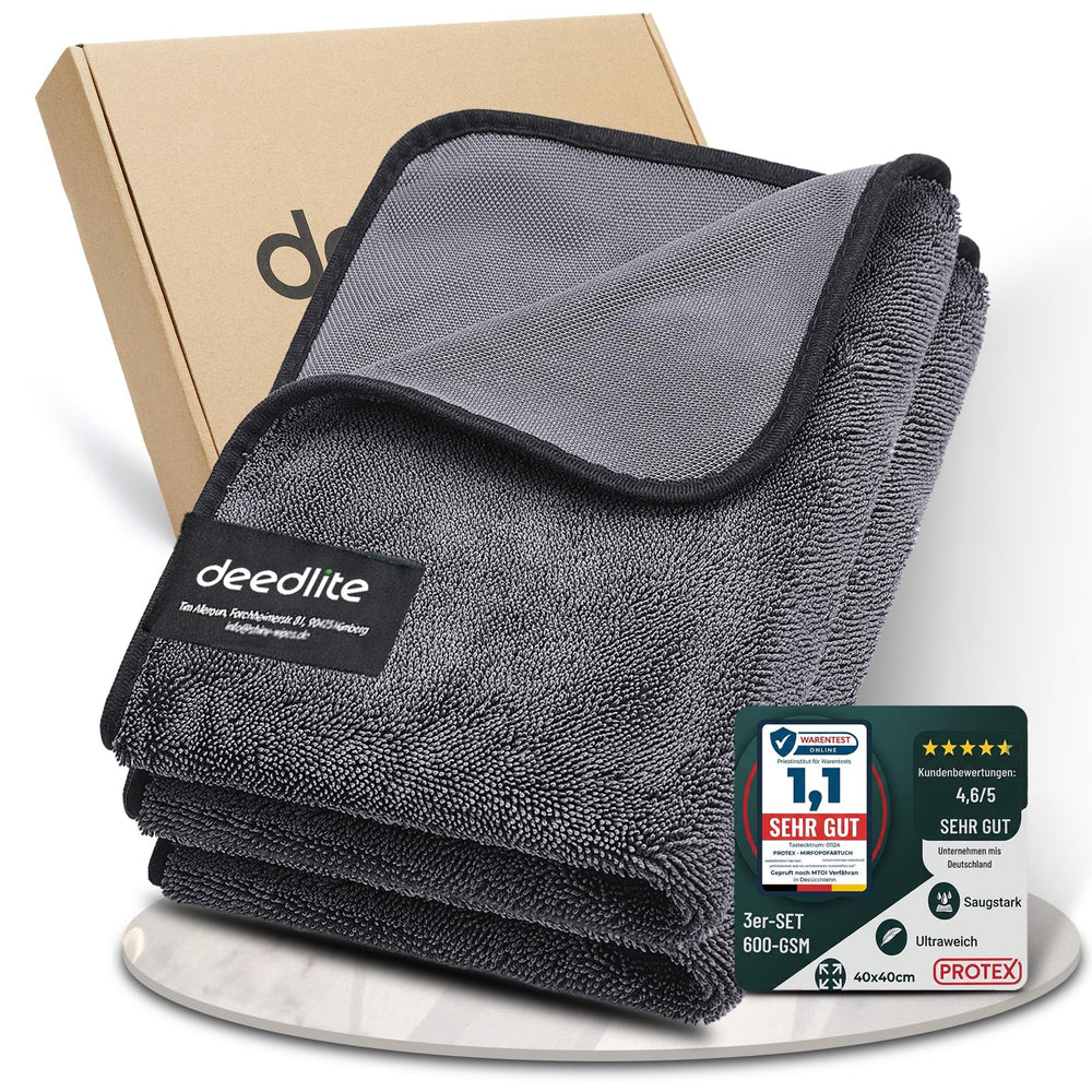 Deedlite front packaging showing towel benefits and eco reuse