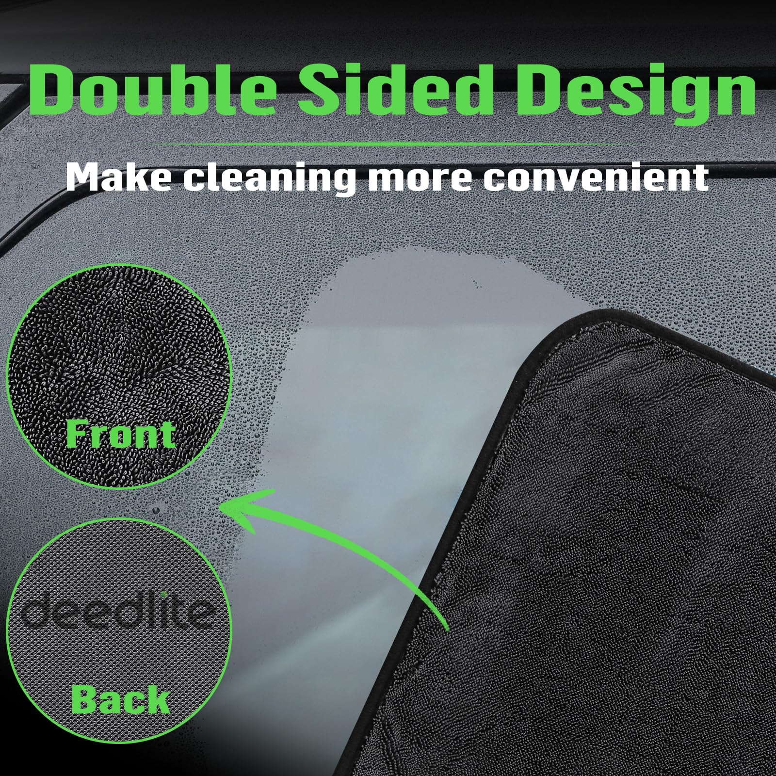 Deedlite towel beside spray bottle showing size and coverage