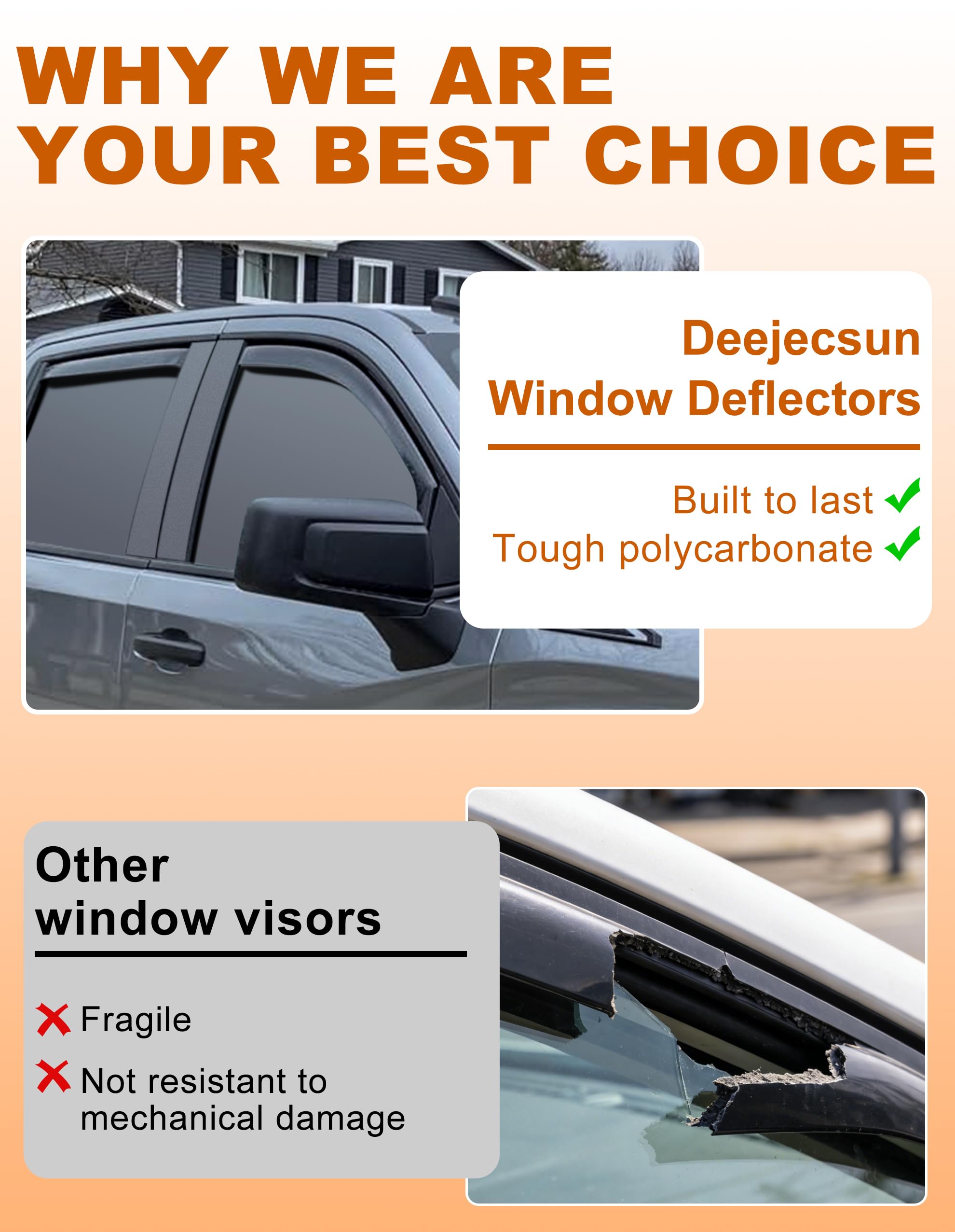 Deejecsun visor installed side profile on truck, improves ventilation while driving