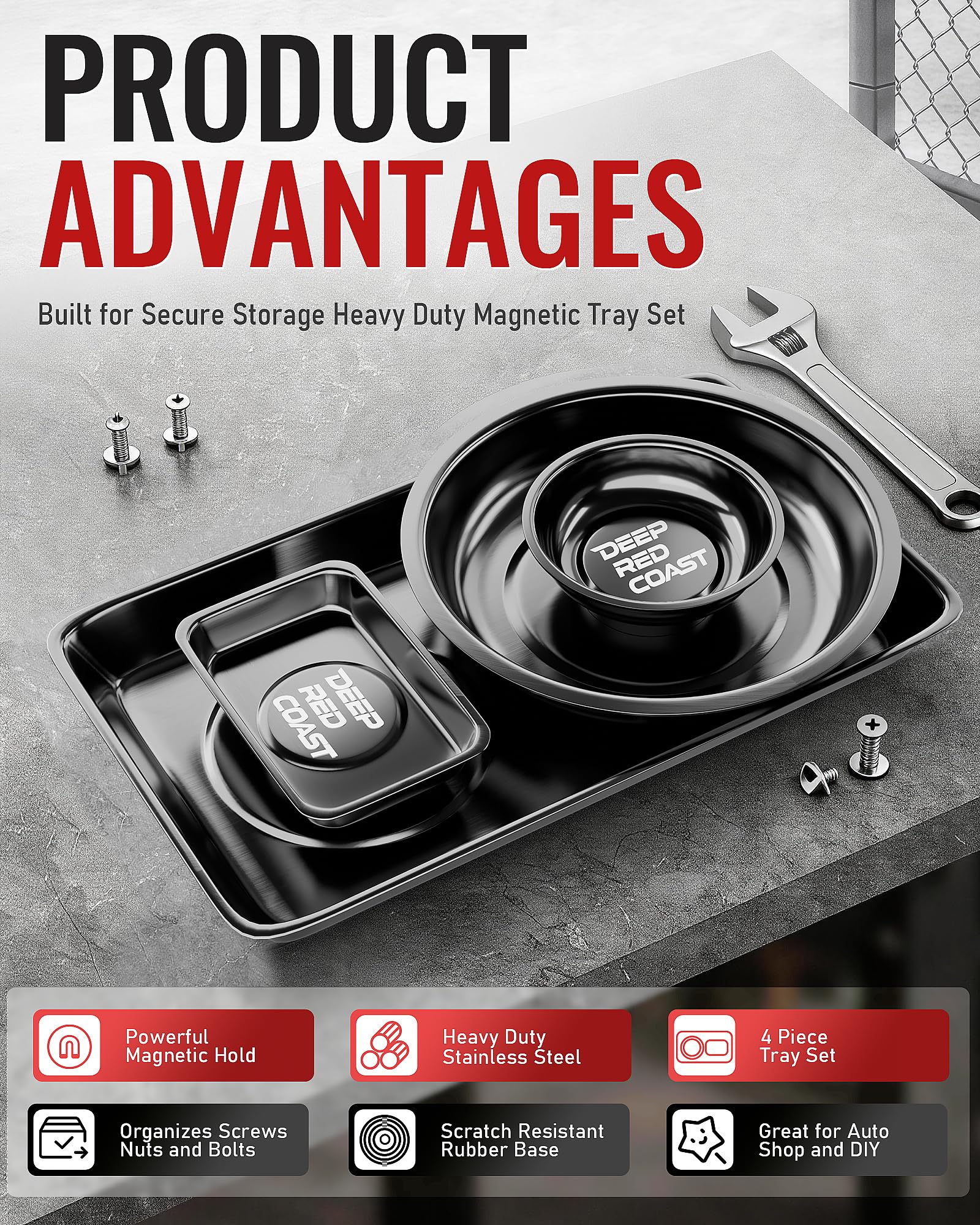 deepredcoast tray attached vertically to toolbox magnetically for hands-free access