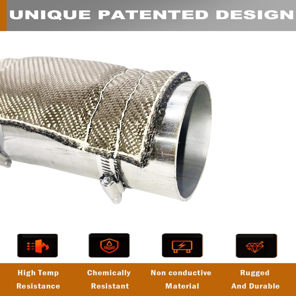 DEGEOBERLIN shield installed on motorcycle muffler protecting nearby components from heat