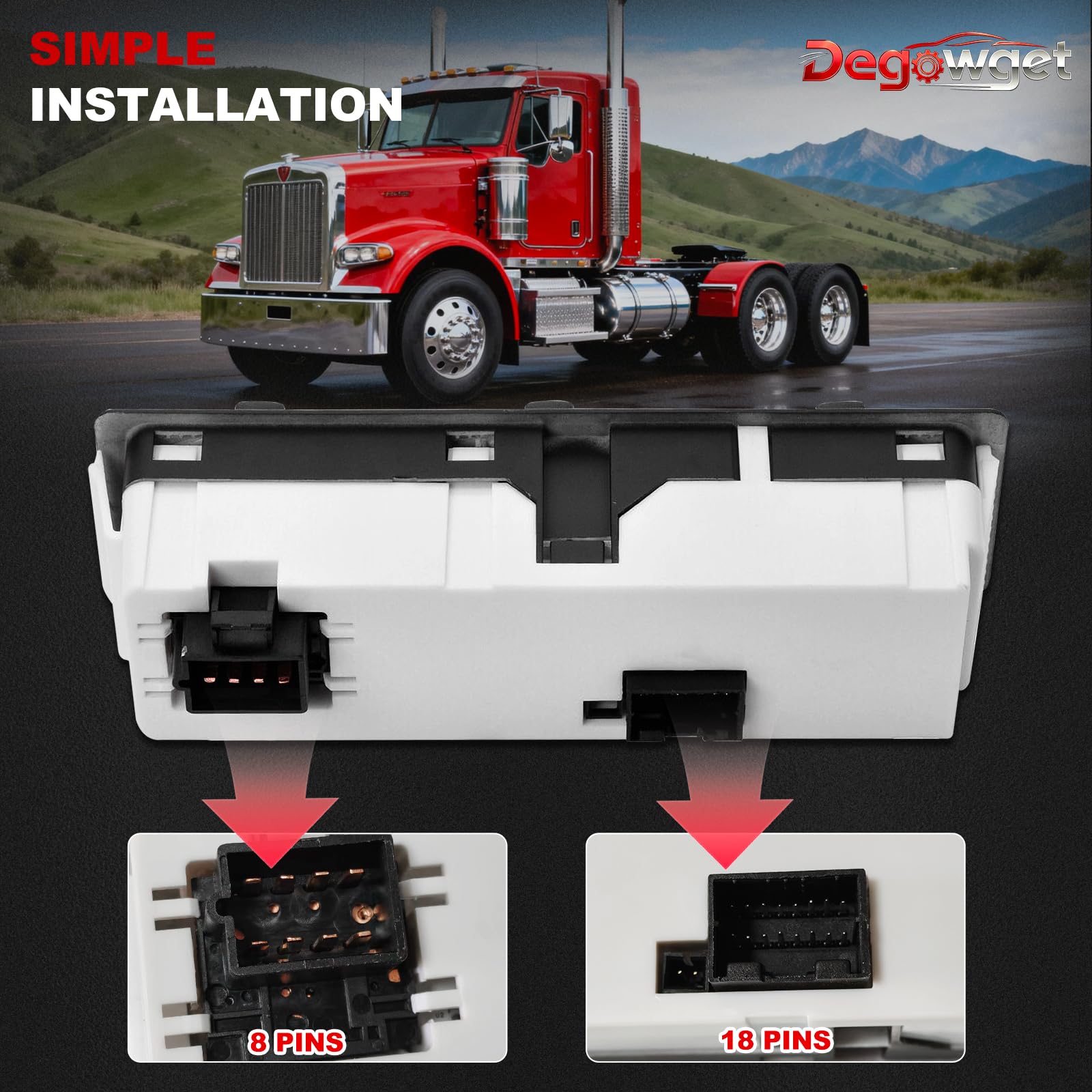 Degowget installed in Peterbilt dash demonstrating clean OEM-style fit
