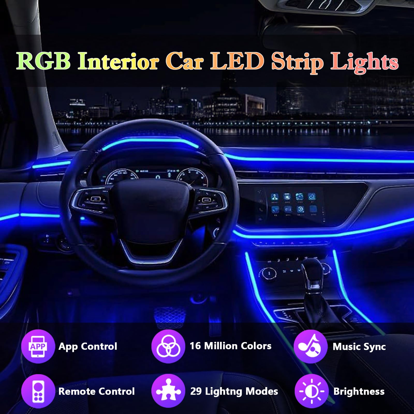 DEHERANE installed front seat view demonstrating ambient footwell illumination benefit
