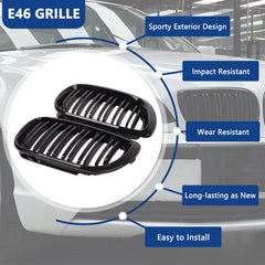 DEKEWEI side view of grille installed in E46 confirming direct-fit compatibility