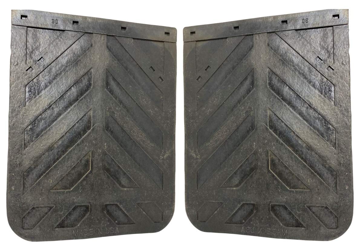 DENCO DISTRIBUTING front view of pair of mud flaps showing full size and benefit