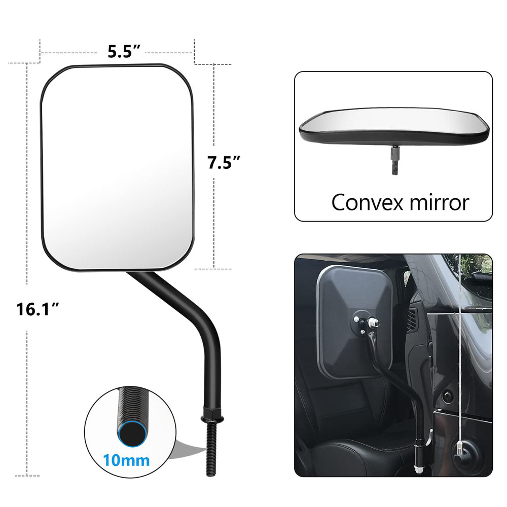 DenForste close-up of 5.5x7.5-inch mirror face offering wider rear visibility