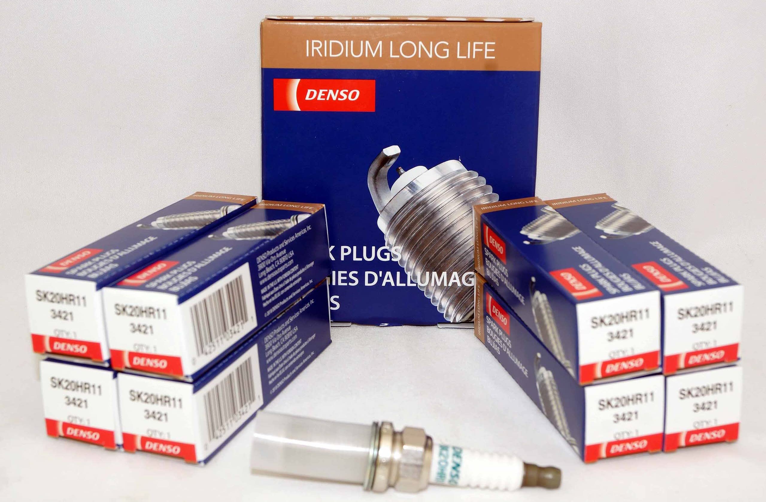 Denso front packaging showing eight iridium plugs and clear product labeling for reliability