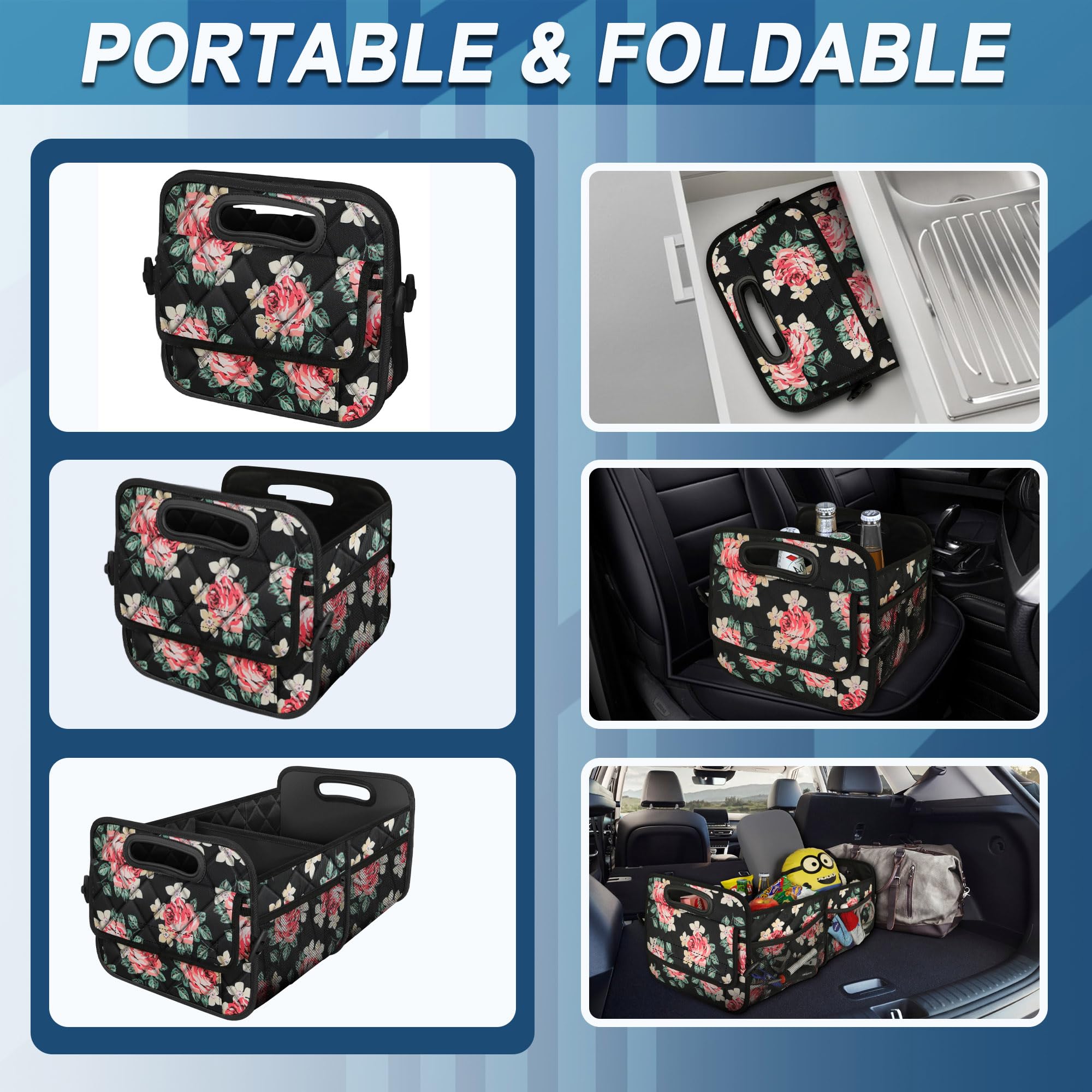 Deosk installed in a car trunk keeping cargo stable and organized