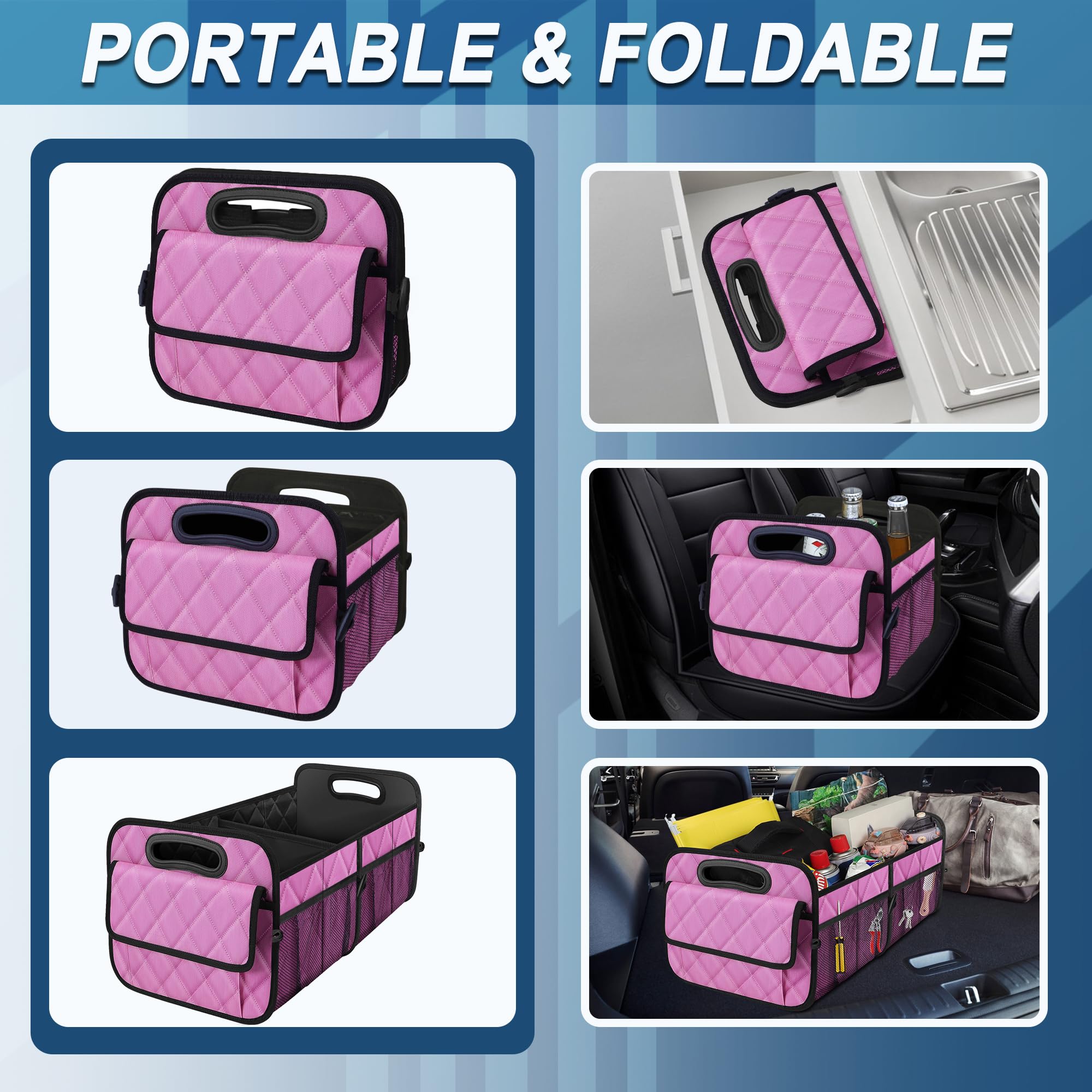 Deosk installed in car trunk keeping groceries and gear secure