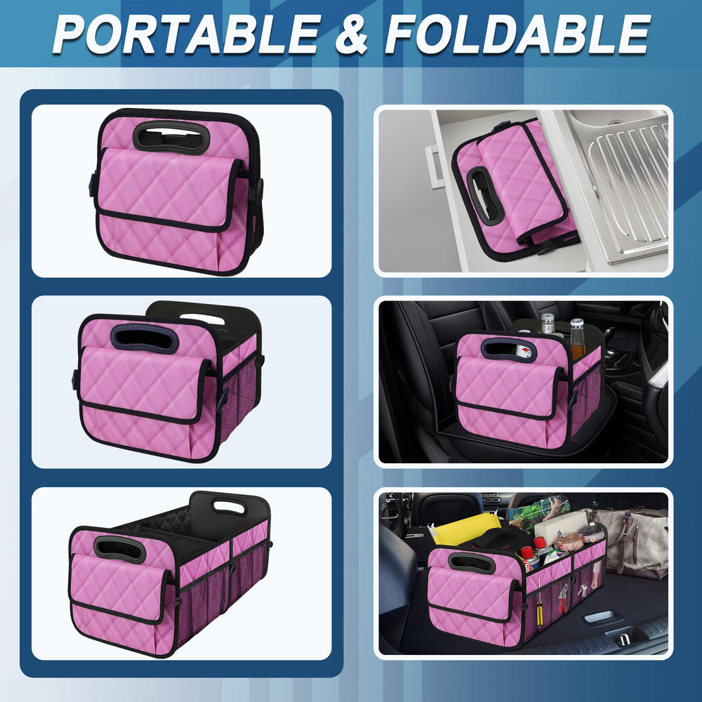 Deosk installed in car trunk keeping groceries and gear secure