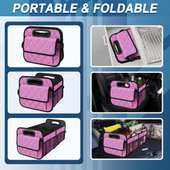 Deosk installed in car trunk keeping groceries and gear secure