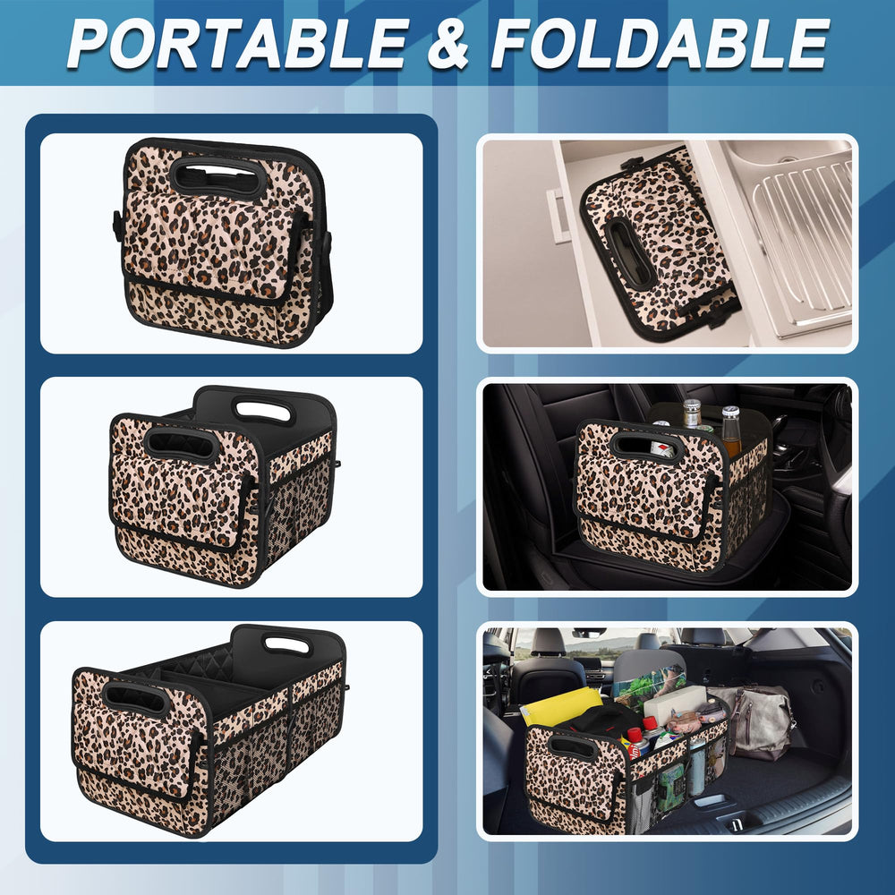 Deosk trunk organizer in car trunk with groceries demonstrating secure storage