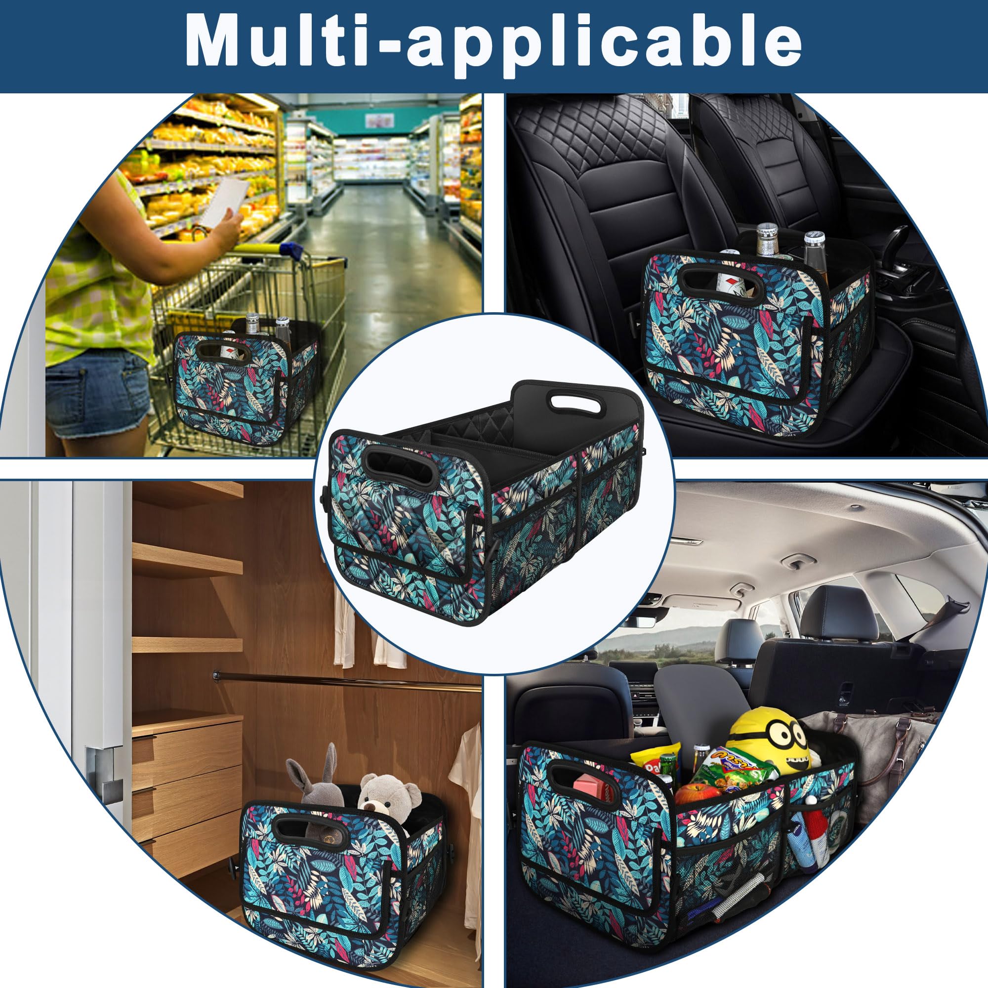 Deosk holding groceries in trunk demonstrating waterproof fabric and convenience