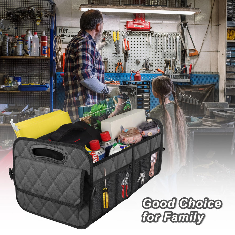 Deosk packed with groceries illustrating 50L capacity and spill protection