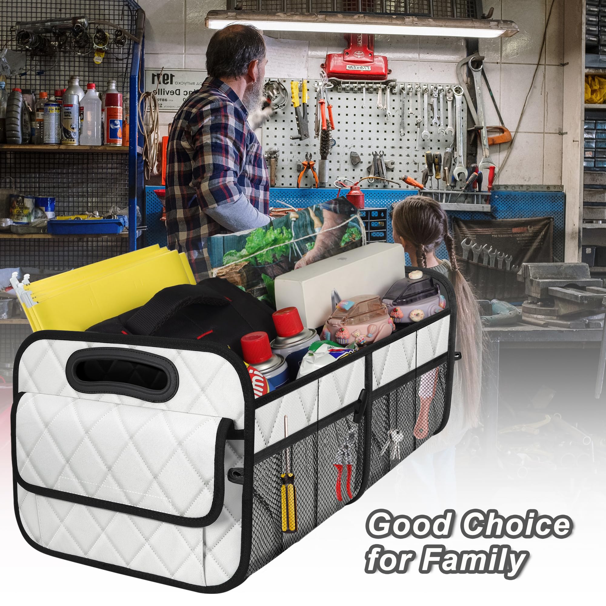 Deosk next to backpack to show scale and space-saving benefit