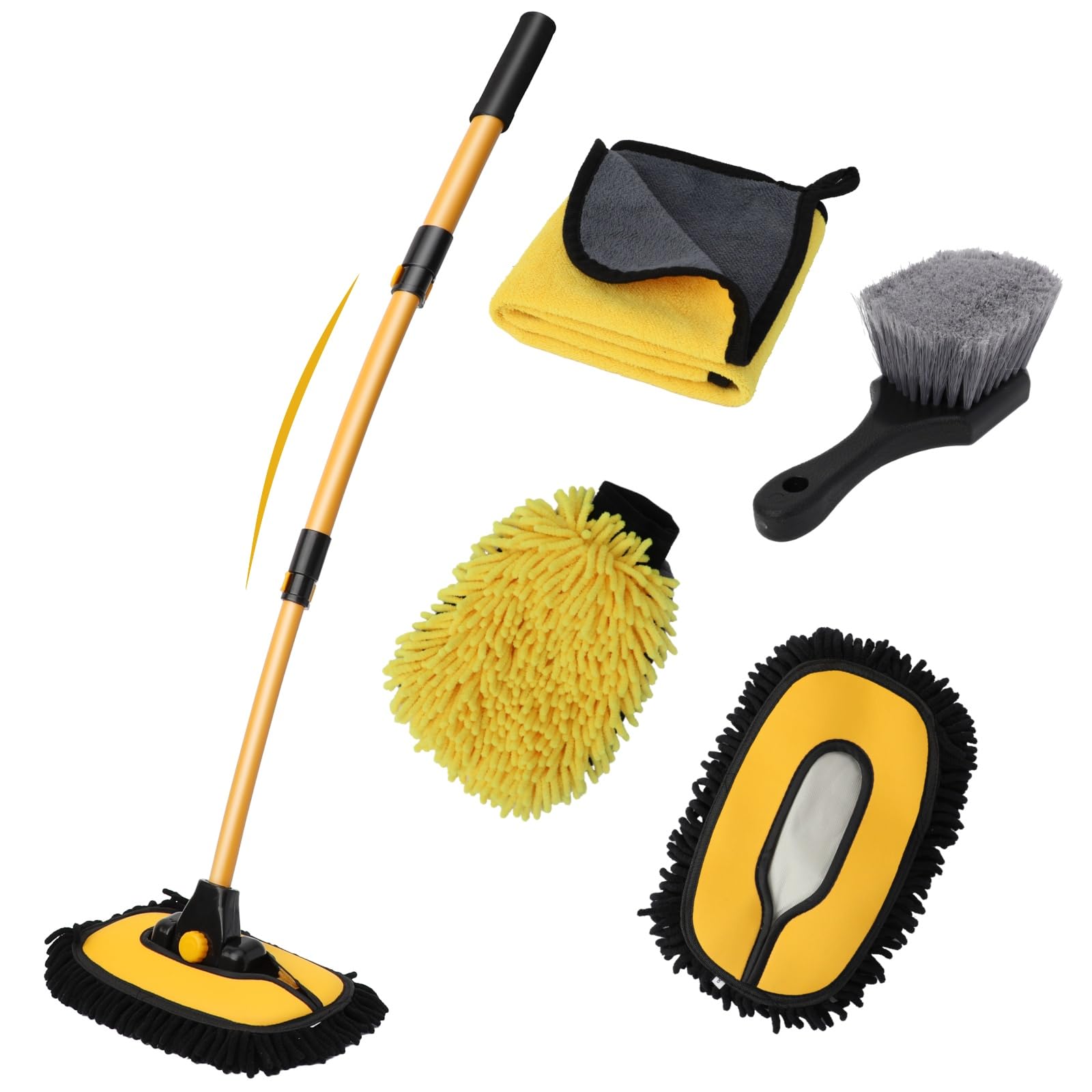 DEPOTA curved brush front view showing reach and ergonomic handle benefit