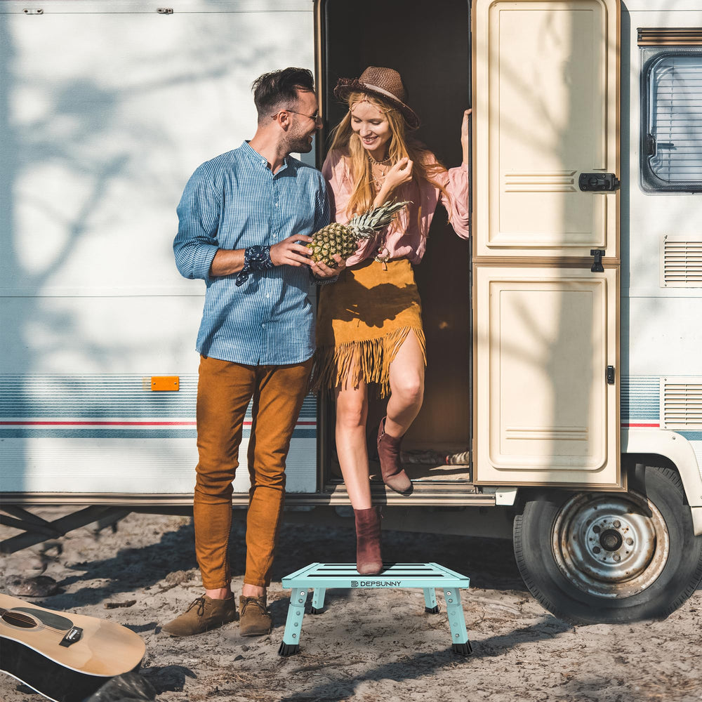 DEPSUNNY step stool positioned at an RV door demonstrating convenient entry benefit