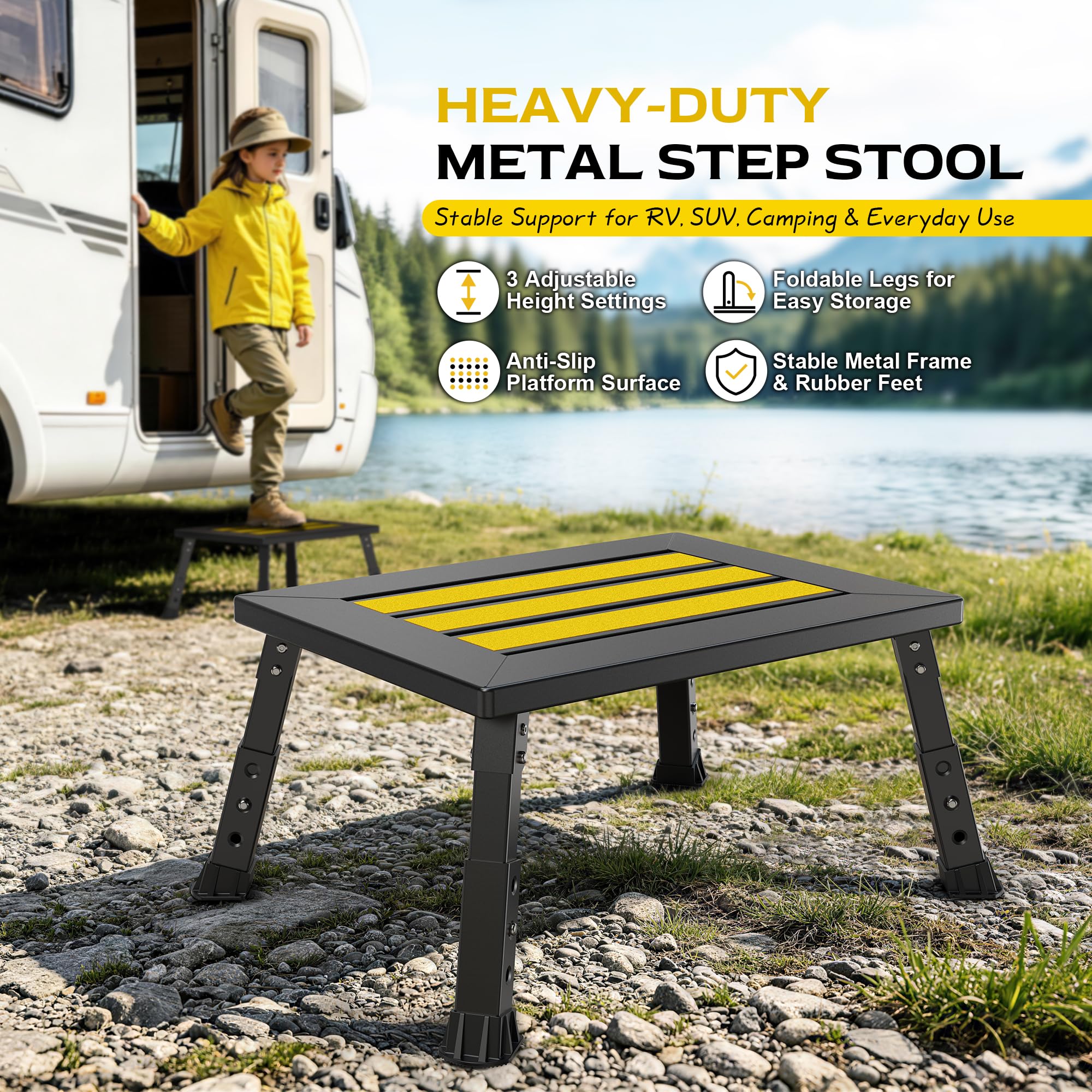 DEPSUNNY step in use at an RV entry offering safer boarding
