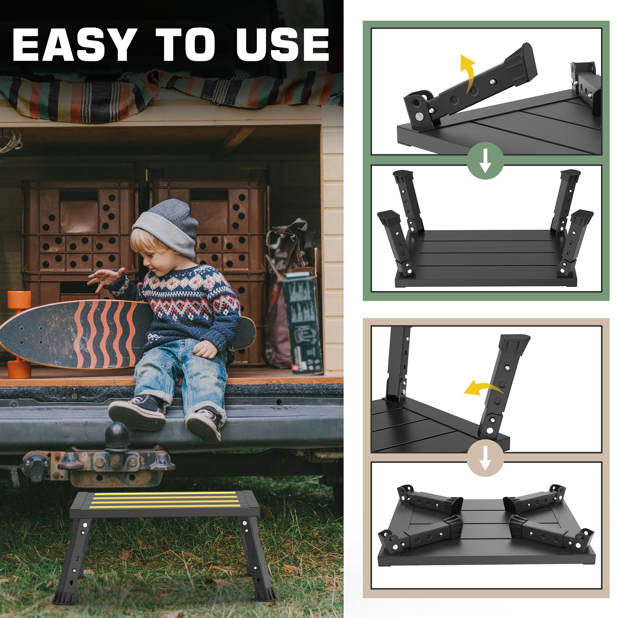 DEPSUNNY step in use at an RV door demonstrating easy, safer access