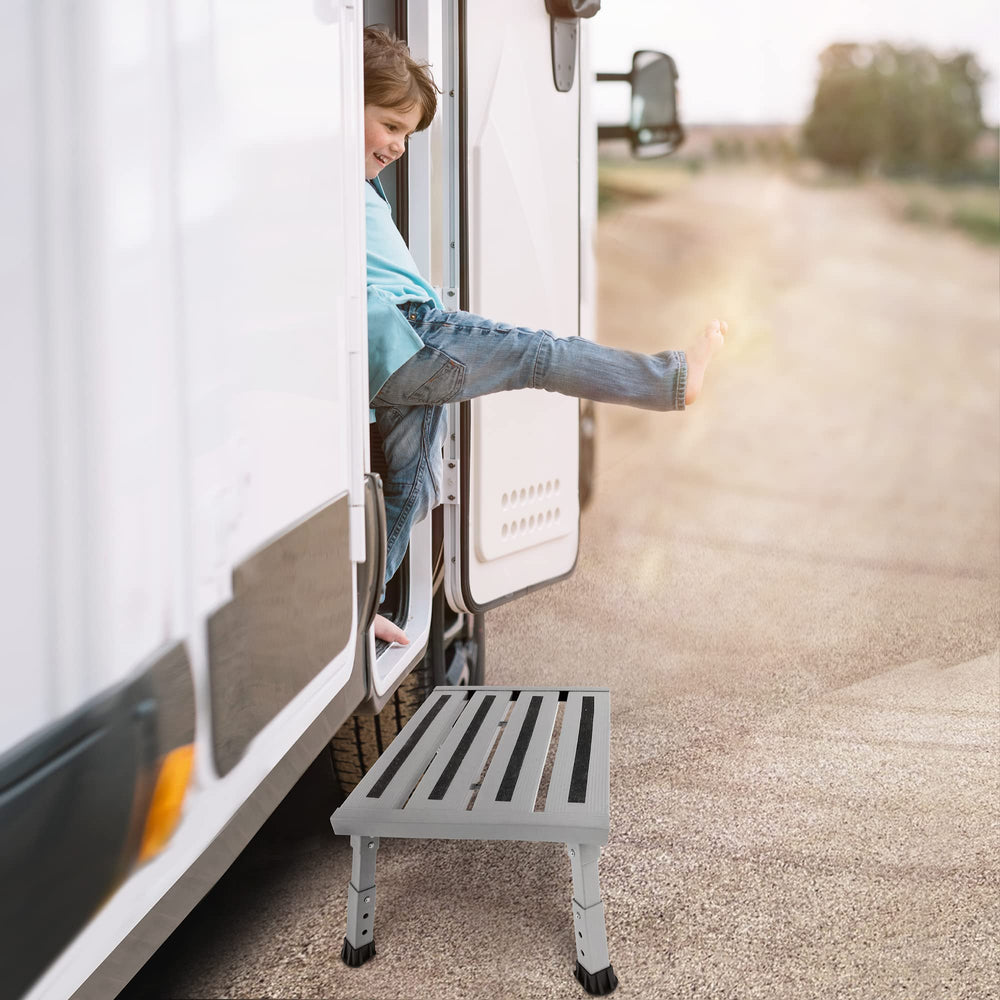 DEPSUNNY step stool placed at a campsite showing portability and outdoor convenience