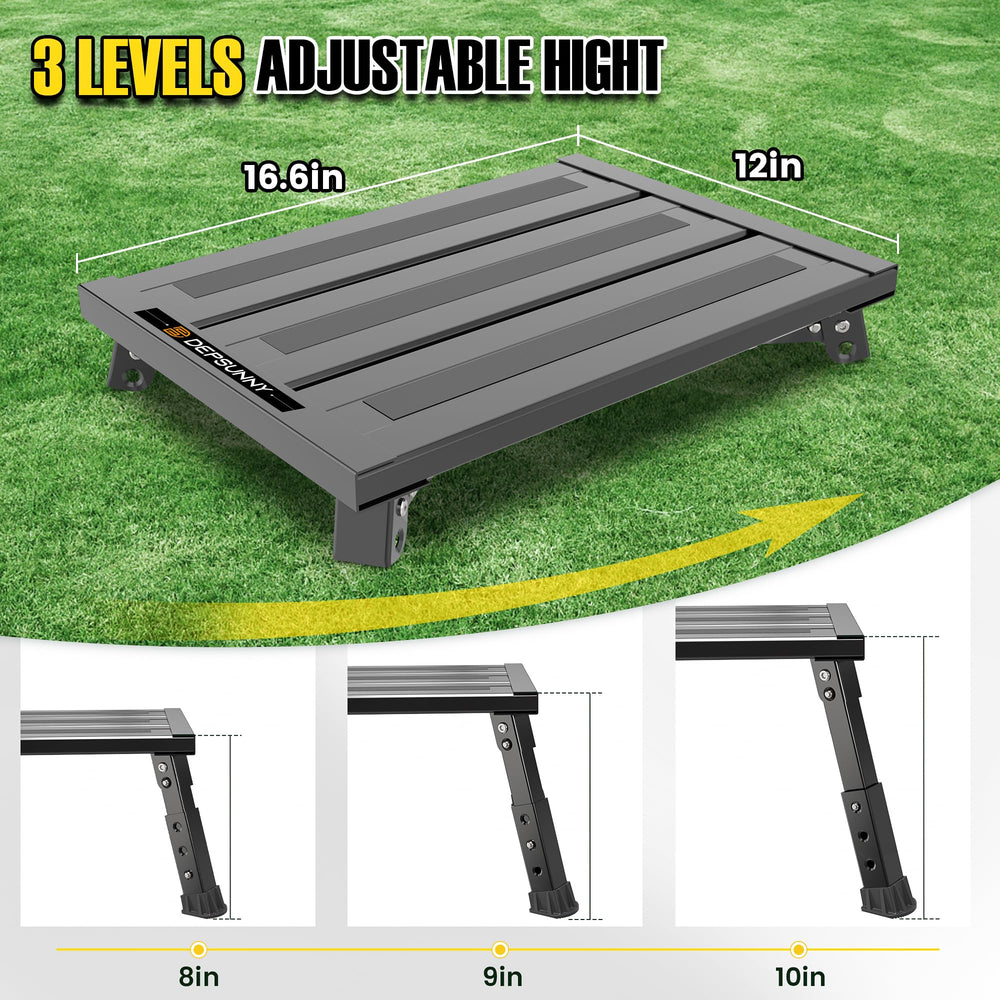 DEPSUNNY side view showing 8, 9, 10 inch height settings for adaptability benefit
