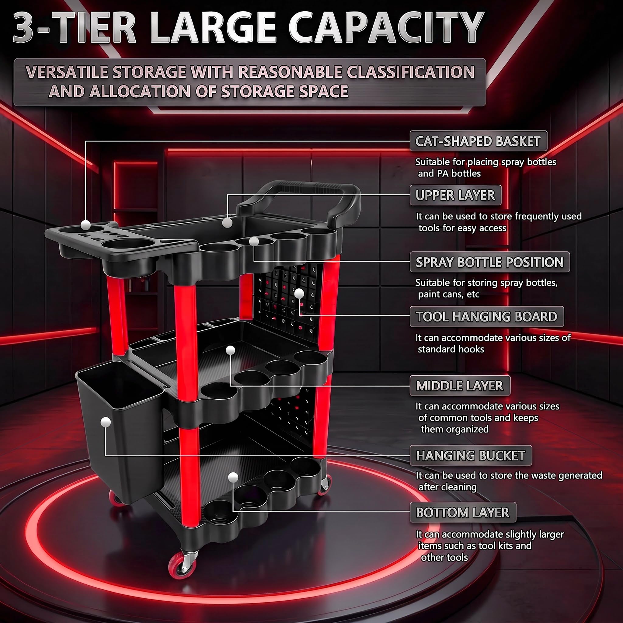 DESEQPT ergonomic handle and lockable casters for smooth mobility