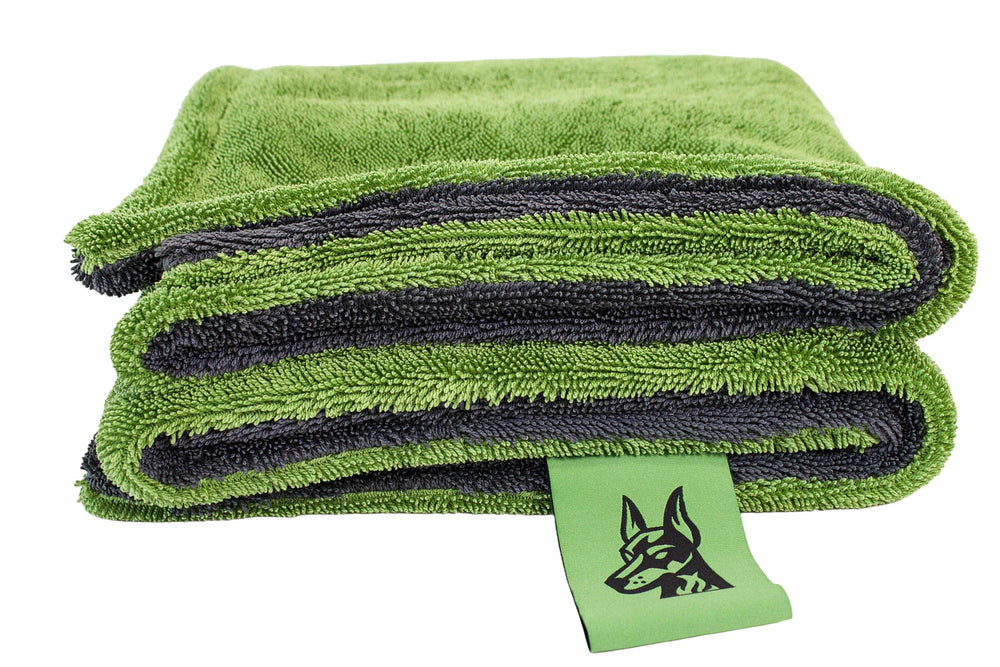 Folded Devil Dog towel inside a detailing kit for organized, professional results