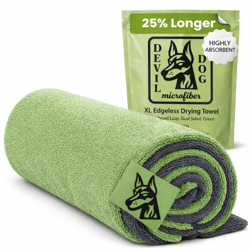 Devil Dog Microfiber front view showing full towel coverage and quick drying benefit
