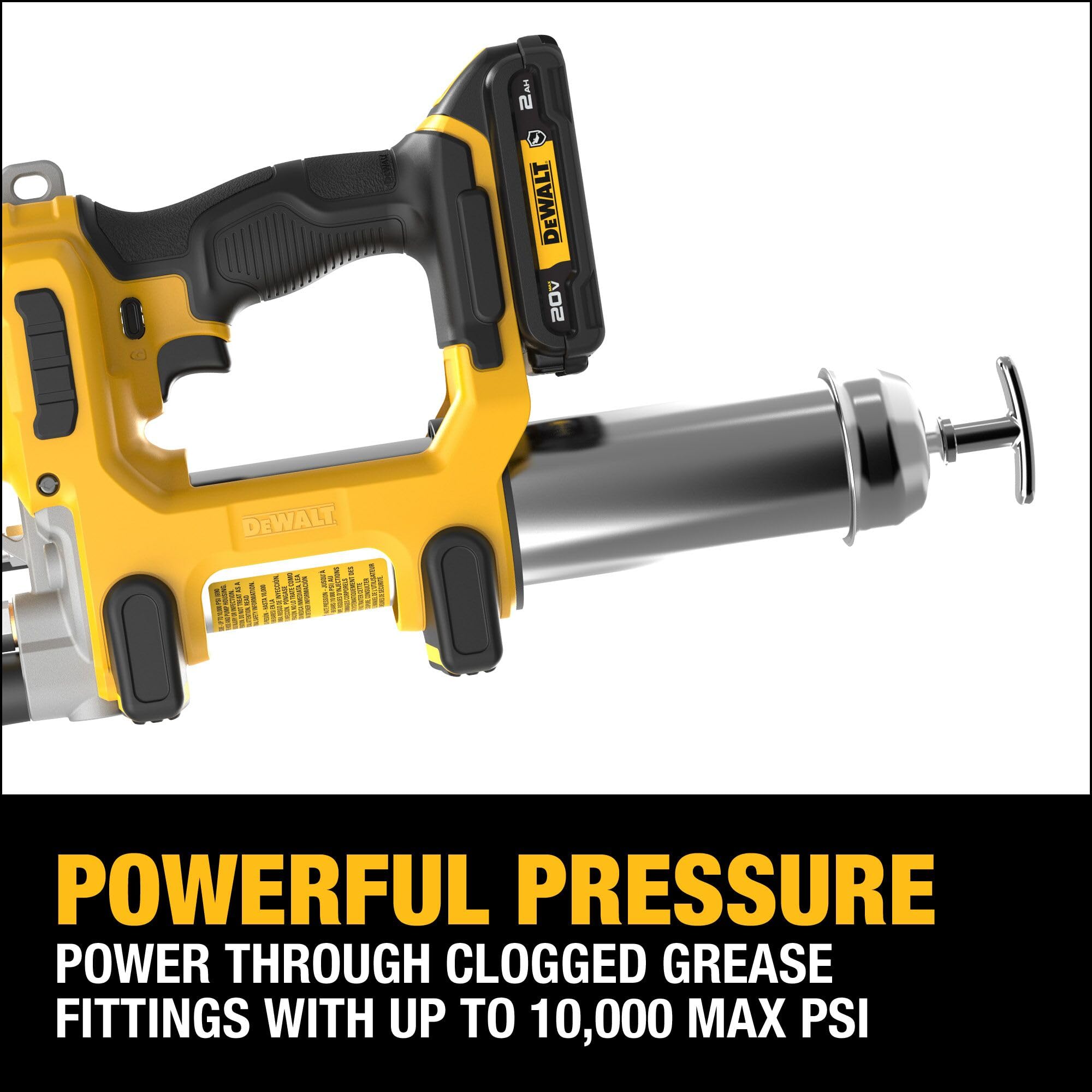 DEWALT reinforced 47-inch hose detail showing flexibility and reach for tight spaces