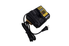 DEWALT charger beside batteries to show scale and quick charging convenience
