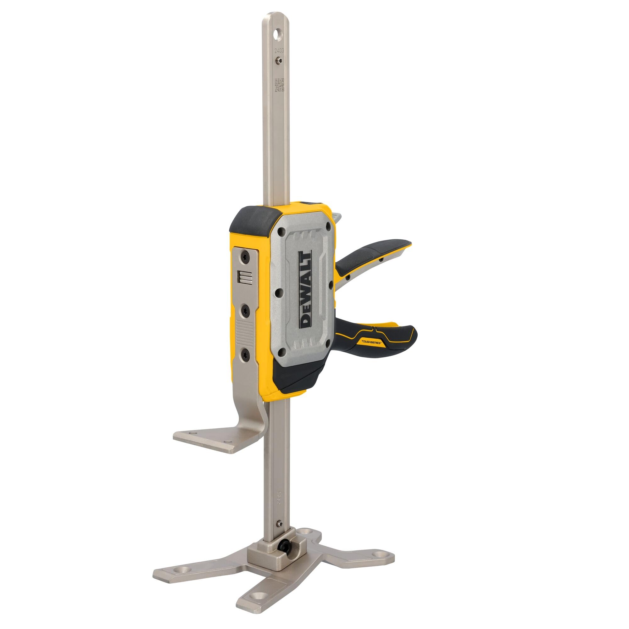 DEWALT front view of construction jack showing overall compact design and quick placement benefit