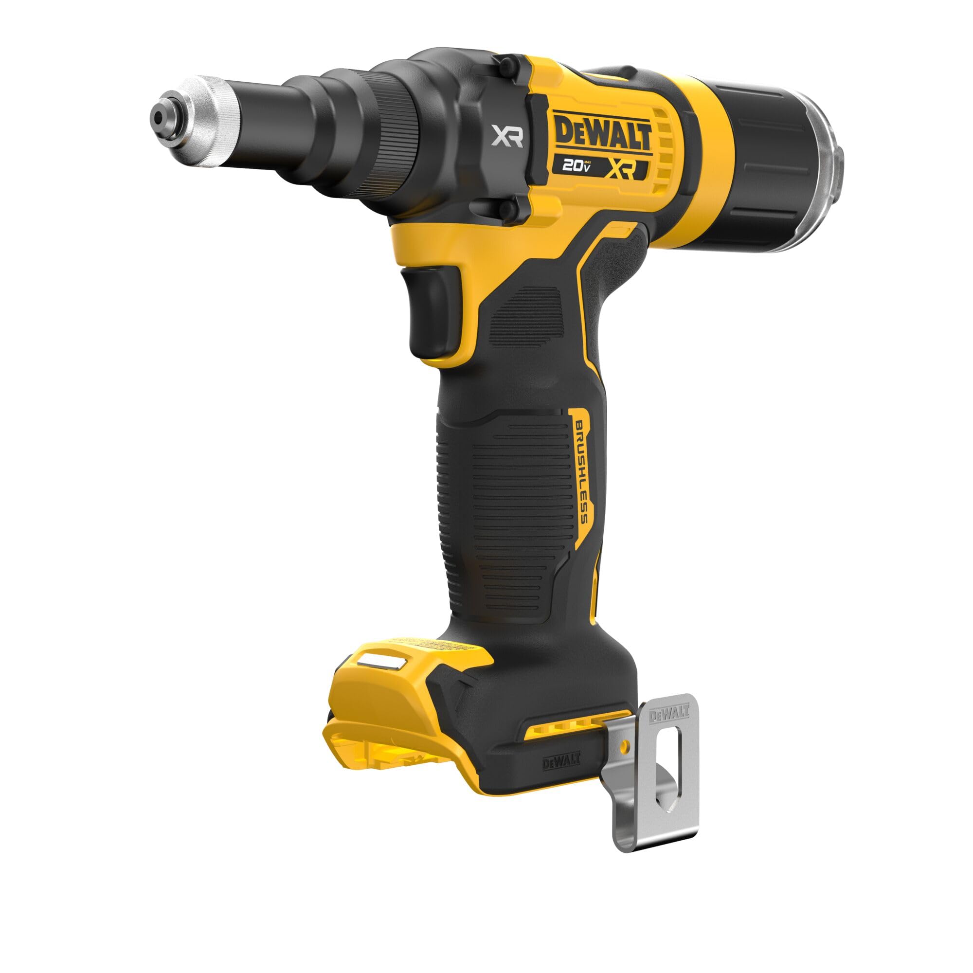 DEWALT rivet tool front view showing compact design and portability