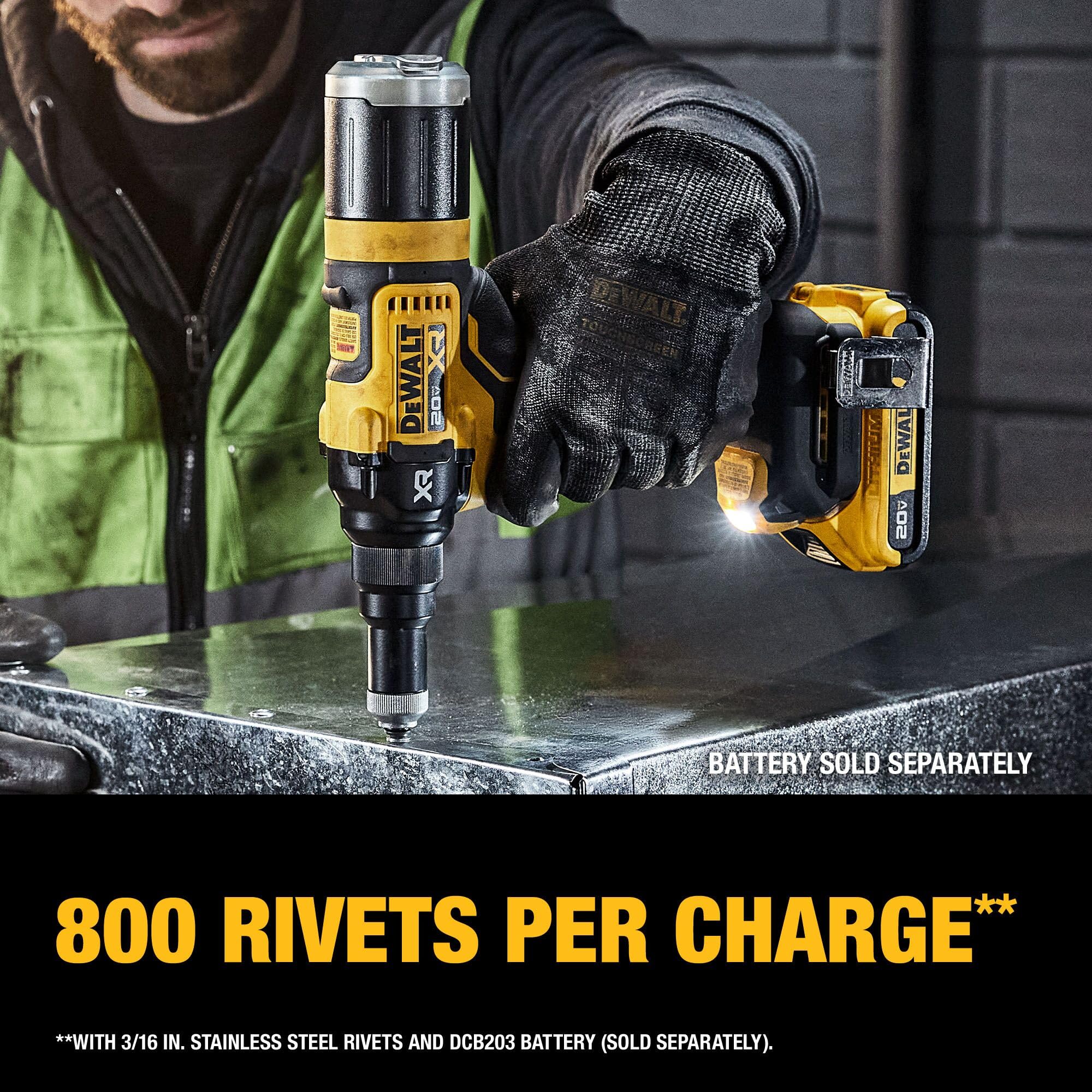 DEWALT LED work light brightening a dim workspace for improved accuracy