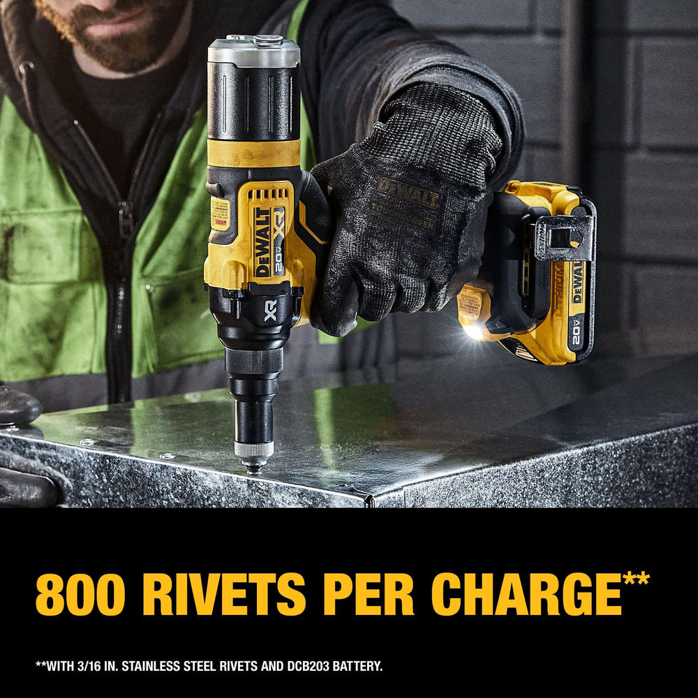 DEWALT rivet tool side profile highlighting ergonomic grip for user comfort