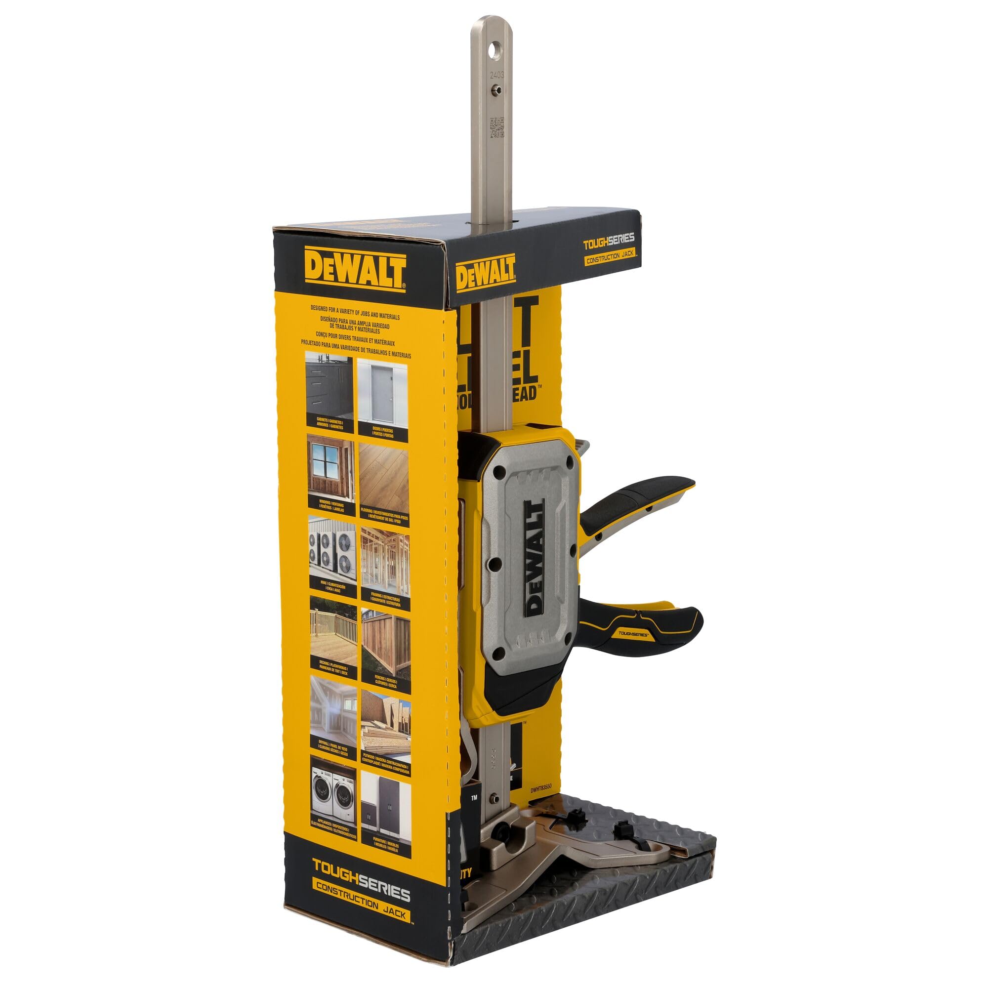 DEWALT close-up of the slim base showing access under low-clearance materials for efficiency