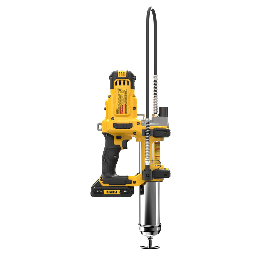 DEWALT battery label closeup demonstrating oil-resistance and jobsite durability benefits