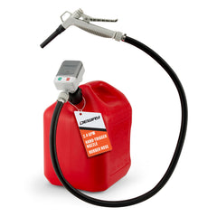 DeWay pump front view on gas can showing compact design and portability benefit